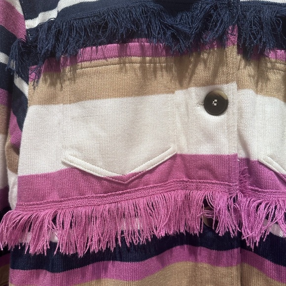 Anthropologie Alexandra Bueno Colorful Striped Fringed Jacket Size Large - Picture 6 of 6